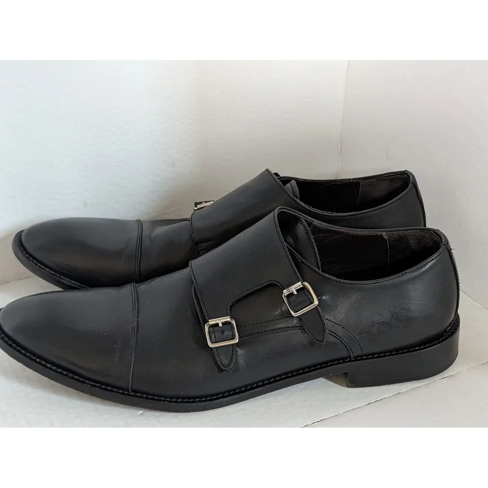 To Boot New York Men's Double Monk Strap Dress Shoes Black Leather Size 14 Italy